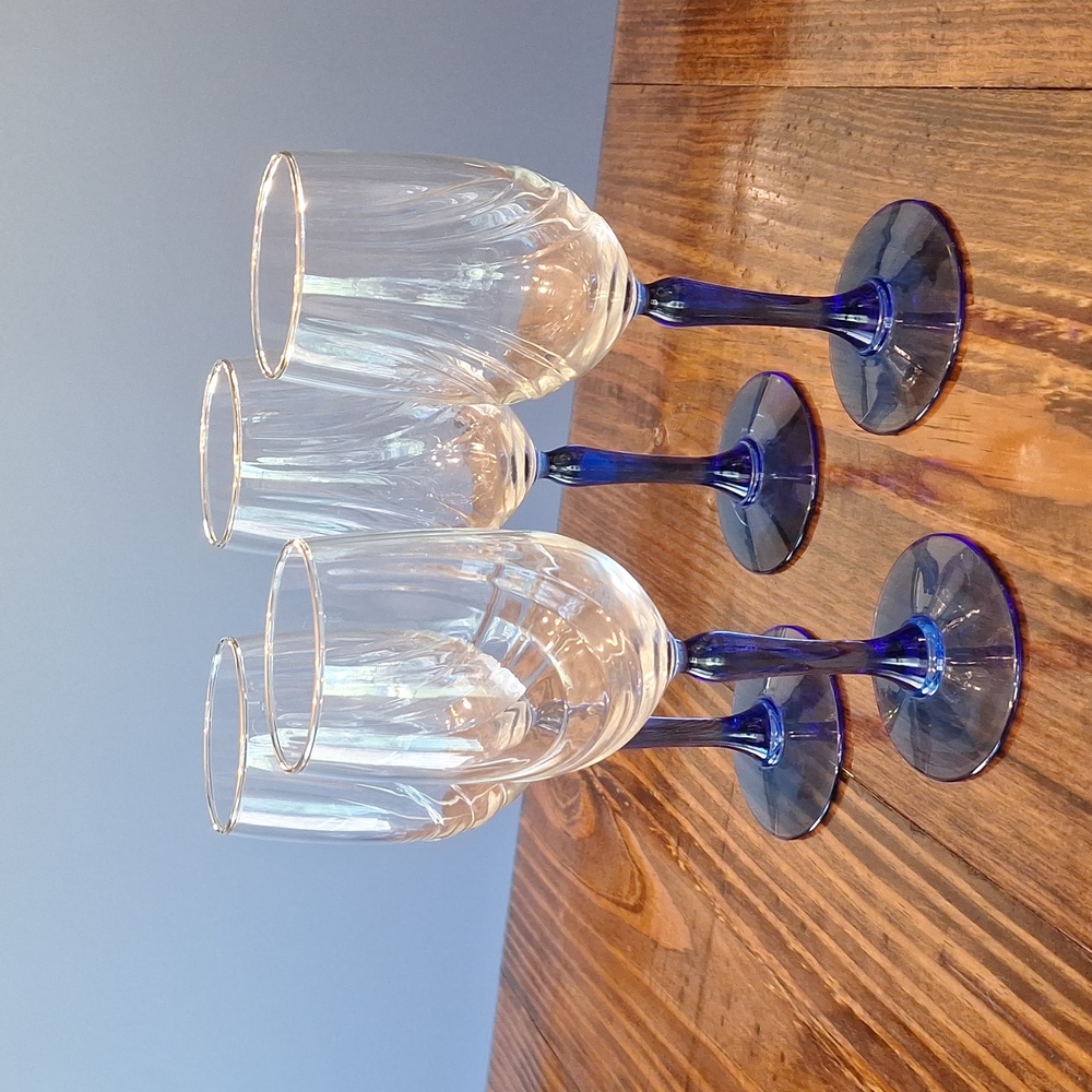 Vintage Lenox Cobalt Blue Gold Rimmed Wine Glasses Set of 4